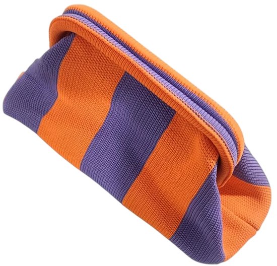 Sans Citron – Pochette tissée - Sac - Style Ibiza - Élégant et fonctionnel - Pour le travail, les sorties, les vacances ou la plage - Trousse de maquillage - 29 x 22 x 10 cm - Rayé Oranje Violet