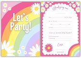 Uitnodiging Kinderfeestje Regenboog Bloemen - 10 stuks Incl Enveloppen - Party Thema - Uitnodigingskaarten - Uitnodiging Kinderfeestje Meisje - Uitnodiging Verjaardag - Kinderfeestje - Uitnodiging Regenboog