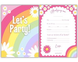 Uitnodiging Kinderfeestje Regenboog Bloemen - 10 stuks Incl Enveloppen - Party Thema - Uitnodigingskaarten - Uitnodiging Kinderfeestje Meisje - Uitnodiging Verjaardag - Kinderfeestje - Uitnodiging Regenboog