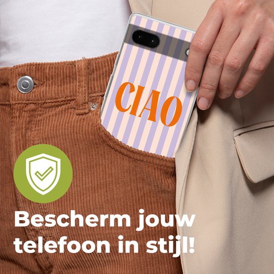 Coque de téléphone compatible avec Google Pixel 6a - Ciao - Citation - Pastel - Rayures - Coque en Siliconen