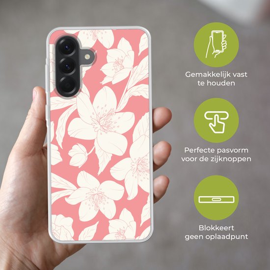Coque de téléphone compatible avec Samsung Galaxy A56 - Motif Fleurs - Rose - Wit - Siliconen