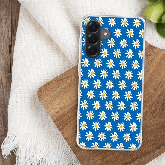 Coque de téléphone compatible avec Samsung Galaxy A56 - Motif marguerites - Blauw - Fleurs - Coque en Siliconen