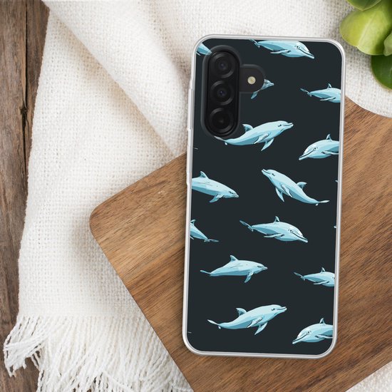 Coque de téléphone compatible avec Samsung Galaxy A26 - Motif dauphins - Blauw - Grijs - Coque en Siliconen