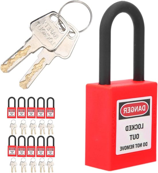 Hangslot 10 metalen lockout tagout-sloten met 20 sleutels - Rode ...