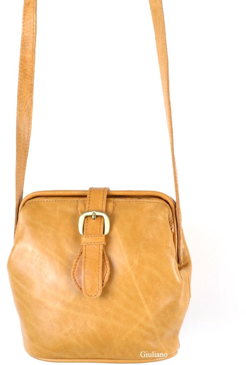 Luxe lederen tas - Oker geel met gesp - italiaans leer - giuliano - handtas - schoudertas