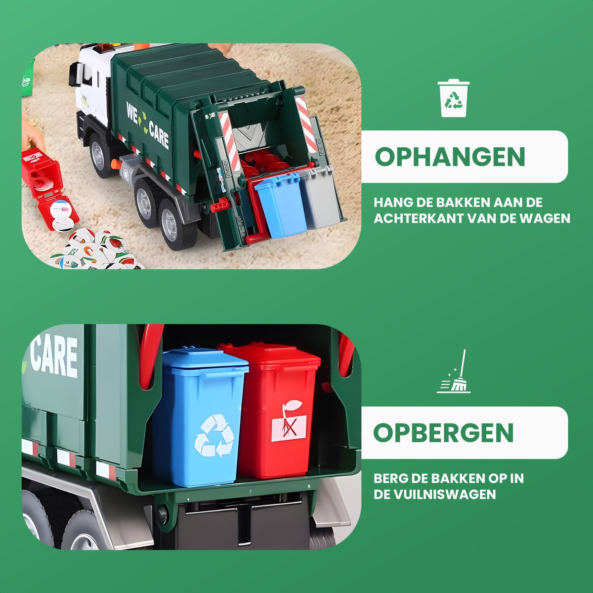 Speelgoed Truck Vuilniswagen - Met 4 Kleine Vuilnisbakken - Speelgoed Autos Jongens - Auto Speelgoed - Speelgoed 2 Jaar - Speelgoed 3 Jaar - Speelgoed 4 Jaar - Jongens Speelgoed — afbeelding 2