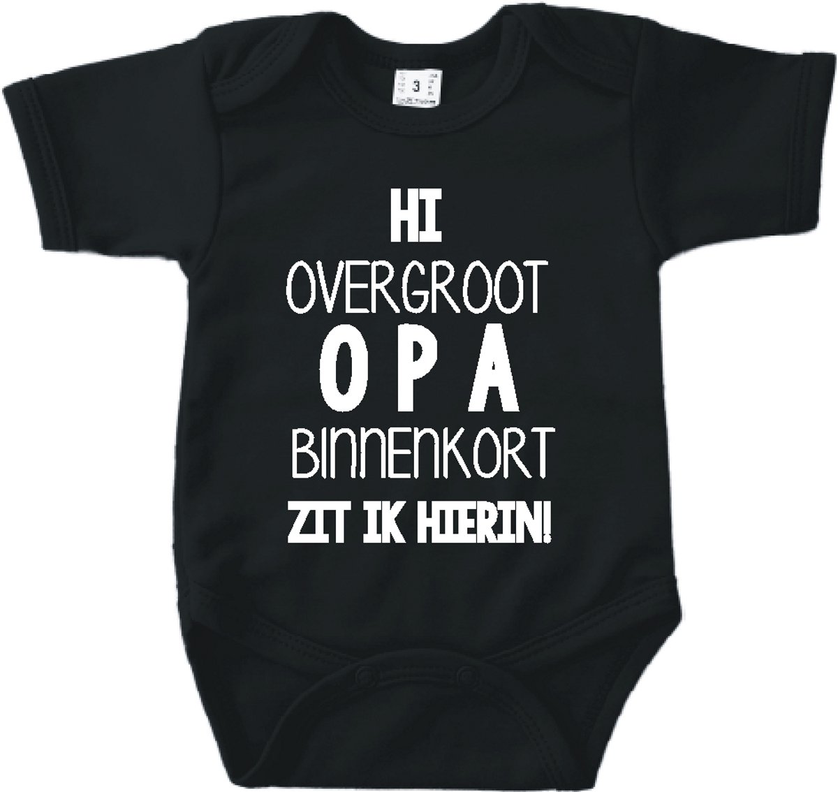 Baby romper met tekst zwangerschap aankondiging | Hi overgroot opa binnenkort zit ik hierin | Zwart | korte mouw | maat 56 cadeautje zwangerschap aankondiging bekendmaking | Cadeautje 100% katoen.