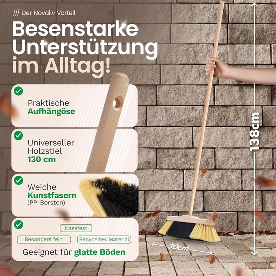 2x kamerbezems FIJNE KUNSTHAREN Bezem met zachte haren kastbezem houten bezem bezemkop dicht opeengepakt ideale bezem voor laminaat en parket kunstmatig PP-haar huisbezem zonder steel — afbeelding 5