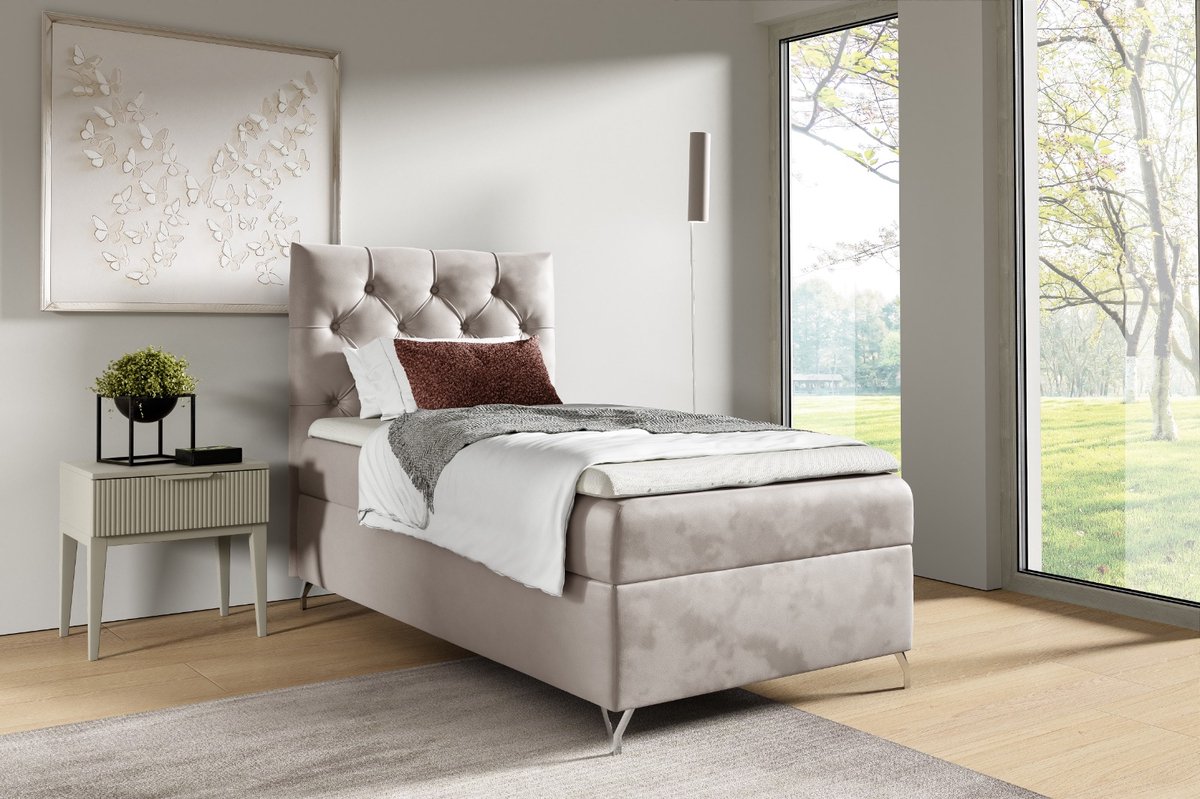 Boxspring Gilles 90x200 cm- met opbergruimte - matt velvet taupe - Compleet Bed Set inclusief topper