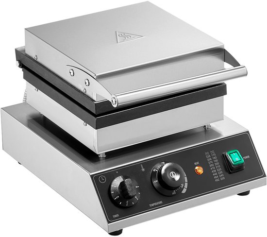 Commercieel Wafelijzer, 2-Delig, Rechthoekig, 2000 W, Roestvrij Staal met Antiaanbaklaag, Temperatuur- en Tijdregeling, Handvat, voor Restaurant, Bakkerij, Snackbar, Familie — afbeelding 2