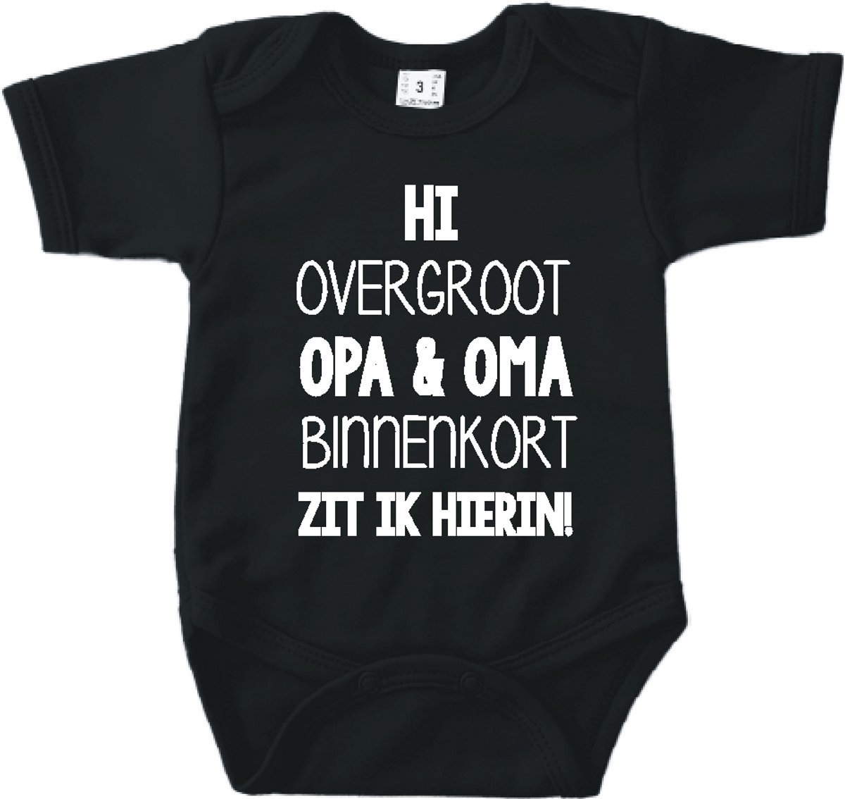 Baby romper met tekst zwangerschap aankondiging | Hi overgroot opa en oma binnenkort zit ik hierin | Zwart | korte mouw | maat 56 cadeautje zwangerschap aankondiging bekendmaking | Cadeautje 100% katoen.
