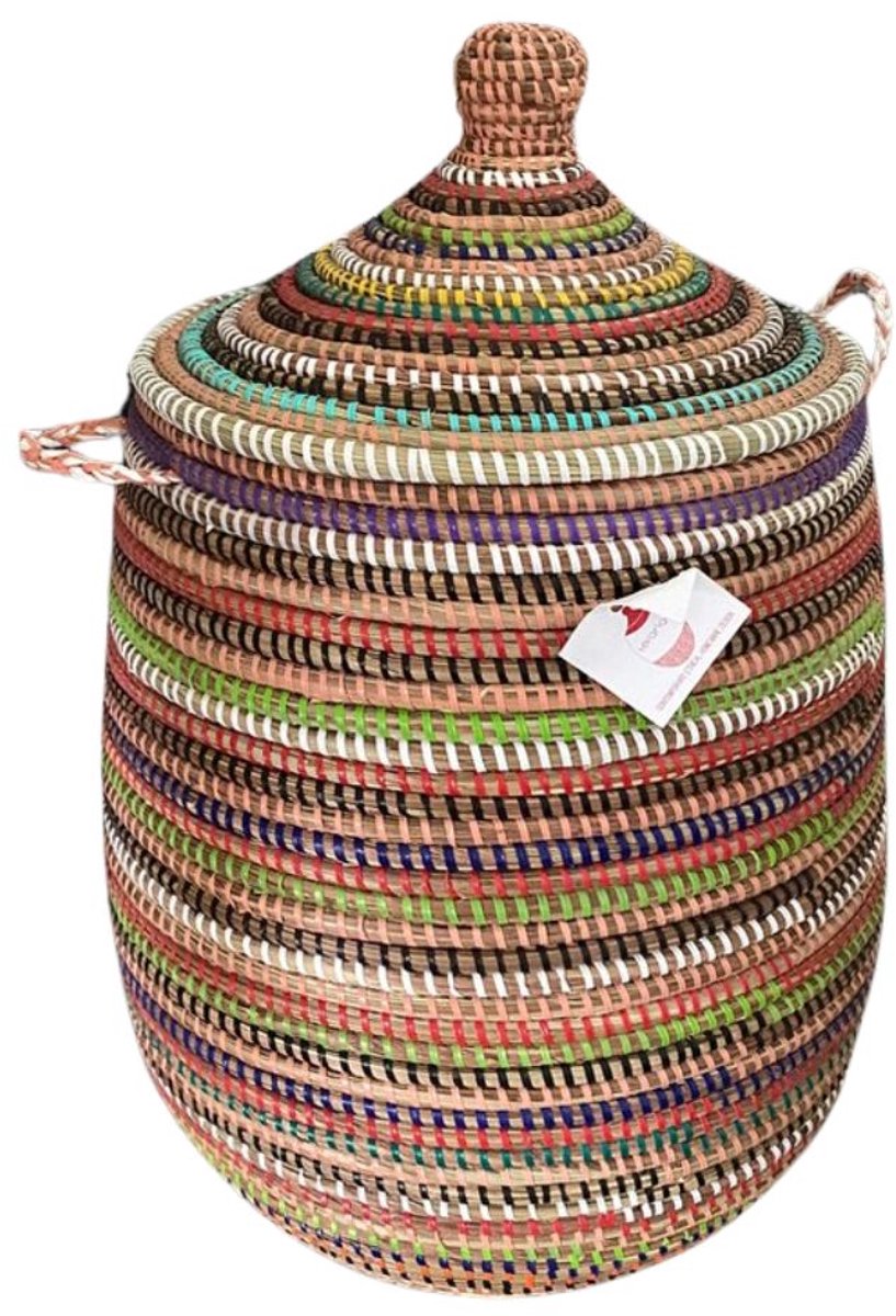 Vrolijke Kleuren Opbergmand maat M – Handgemaakt rieten mand– Teranga