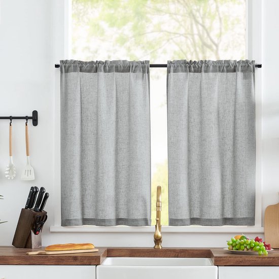 Yaland Linnenlook Vitrage Met Kant - Wit - 200 X 100 Cm - Stangdoorgang