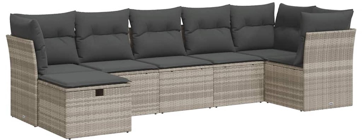 vidaXL 7-delige - Loungeset - met - kussens - poly - rattan - lichtgrijs
