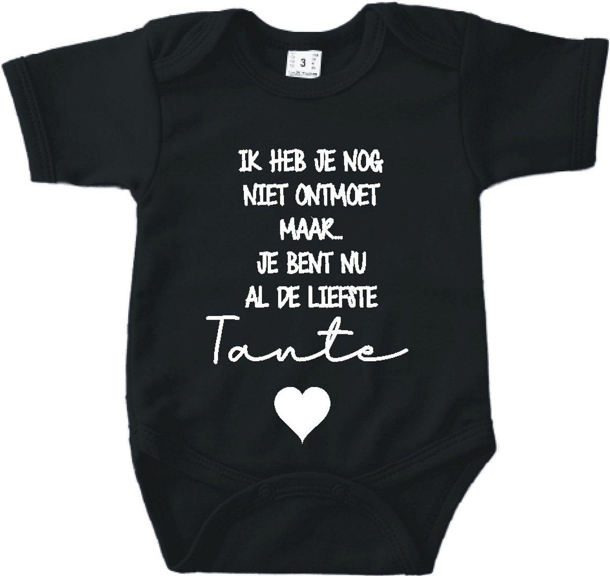 Baby romper met tekst zwangerschap aankondiging | Ik heb je nog niet ontmoet maar je bent nu al de liefste Tante | Zwart | korte mouw | maat 56 cadeautje zwangerschap aankondiging bekendmaking | Cadeautje 100% katoen.