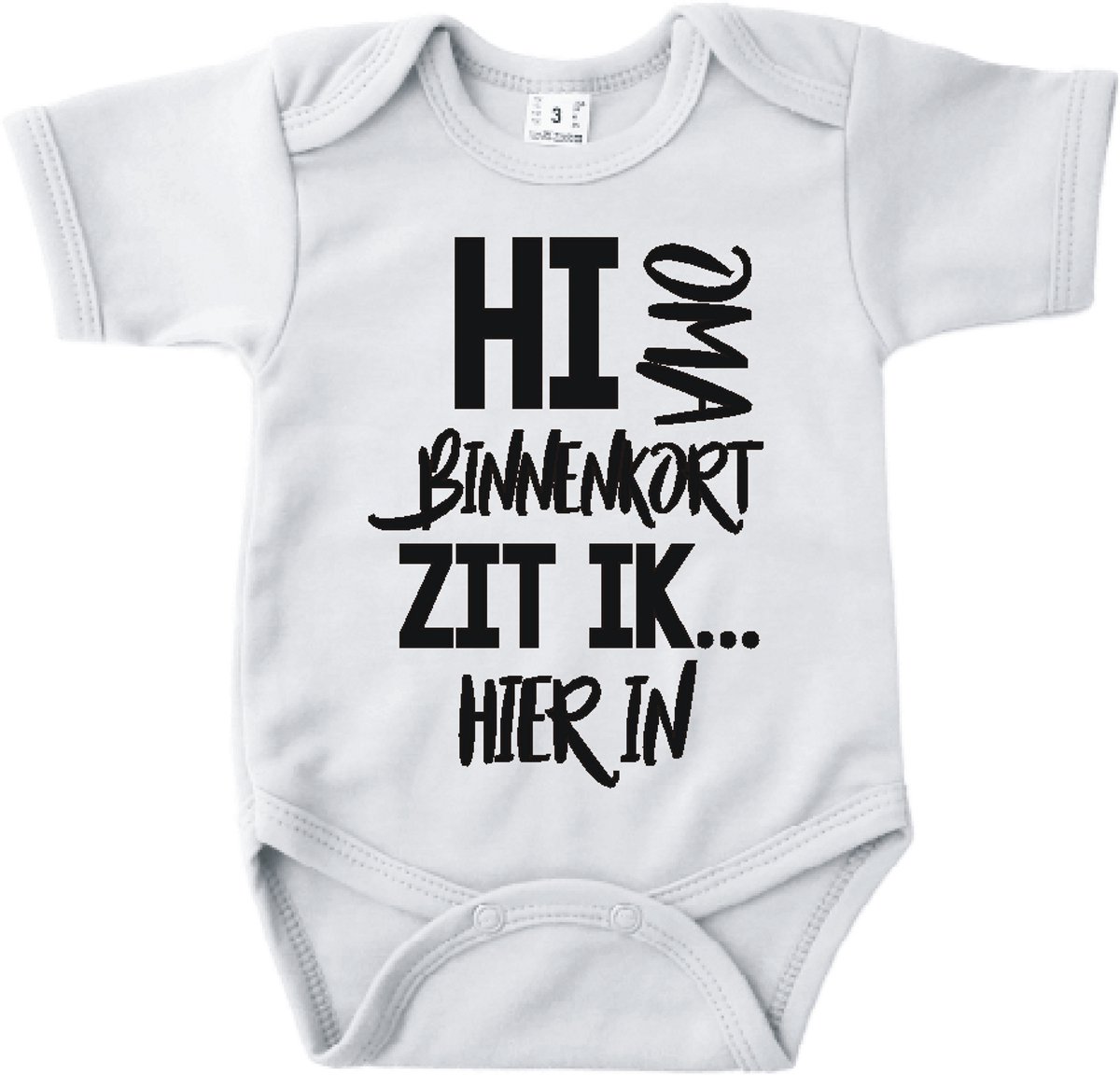 Baby romper met tekst zwangerschap aankondiging | Hi Oma binnenkort zit ik hierin| wit |korte mouw | maat 56 cadeautje zwangerschap aankondiging bekendmaking | Cadeautje 100% katoen.