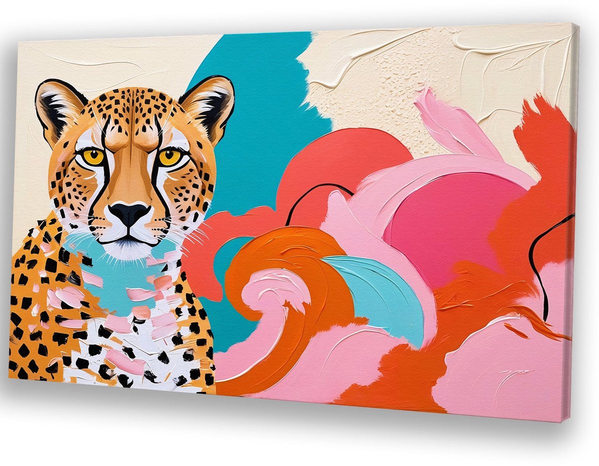 Kleurrijke abstracte cheetah kunst - Cheetah schilderijen canvas - Schilderij op canvas dieren - Pop Art - Muurdecoratie landelijk - Decoratie woonkamer - canvas 120x80 cm