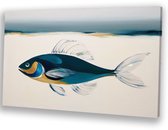 Minimalistisch schilderij van een vis - Vis wanddecoratie - Muurkunst dieren - Abstracte kunst - Modern schilderij - Schilderijen & posters - canvas 70x50 cm