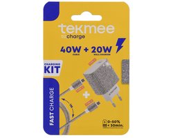 Tekmee - USB C Snellader 20W - USB C Adapter met Oplaadkabel 1 Meter
