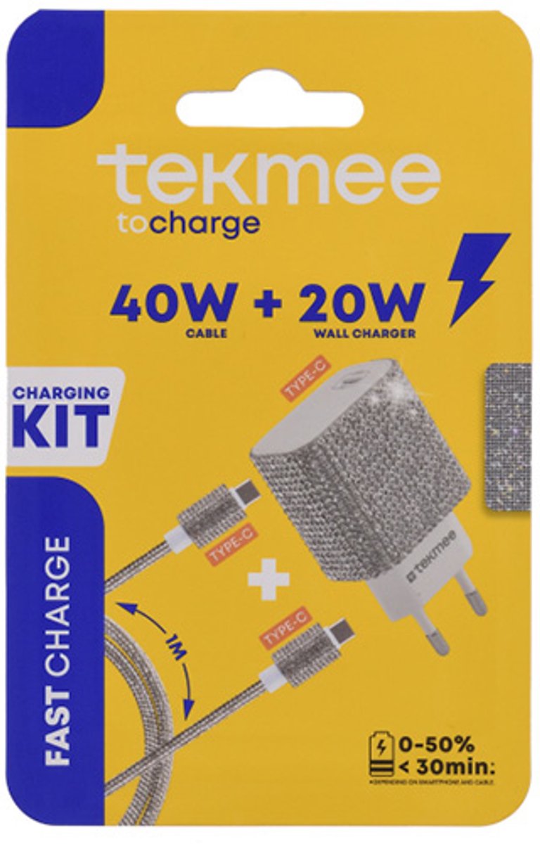 Tekmee - USB C Snellader 20W - USB C Adapter met Oplaadkabel 1 Meter