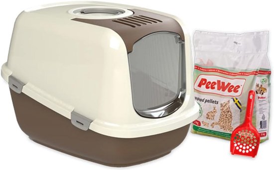 XXL EcoDome Kattenbak met Houten Korrel en Schepje - 66,5 x 48,5 x 46,5 cm