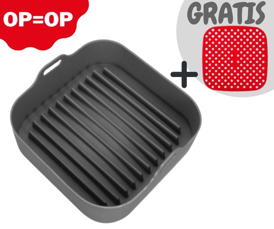 ElMaach Airfryer Siliconen Bakje inclusief Bak Mat - Bakpapier Alternatief - Airfryer Accessoires- Mand - Siliconen Bakjes - XXL - Inclusief Airfryer mat