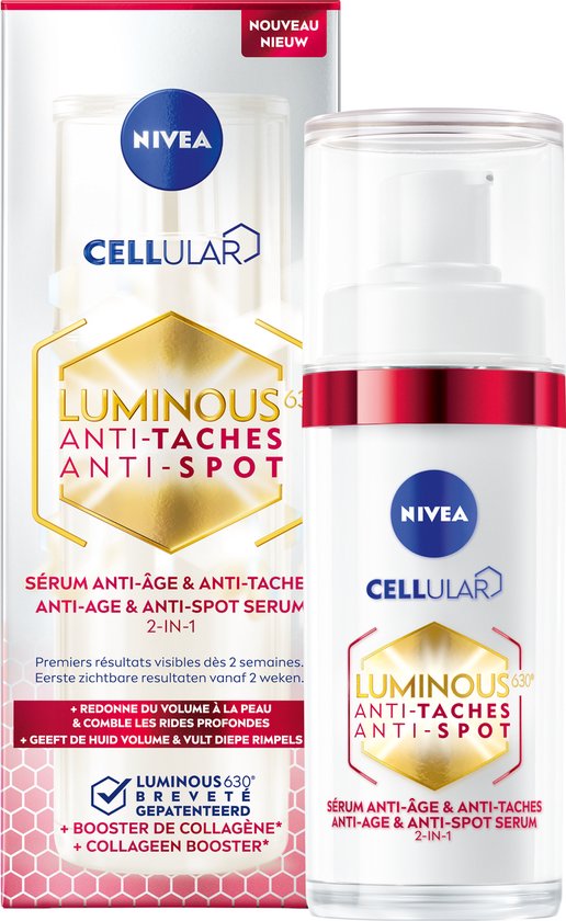NIVEA Cellular LUMINOUS630 Anti Age & Anti Spot Serum Gezicht - Anti-Pigment Vlekken - Pigmentvlekken - Gezichtsverzorging Rijpe huid - Gezichtsserum en collageenbooster - 30 ml