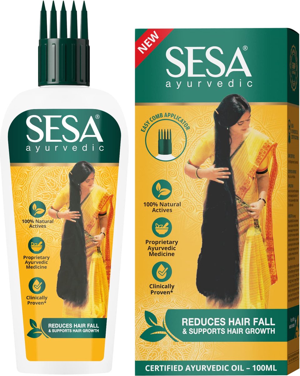 SESA Ayurvedic Hair Oil - Reduce Hair Fall & Supports Hair Growth - Easy Comb Applicator - 100% Natural Actives, Proprietary Ayurvedic Medicine, Clinically Proven - CERTIFIED AYURVEDIC HAIR OIL 100ml