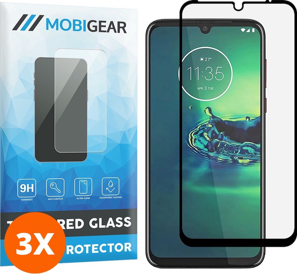 Mobigear Screenprotector geschikt voor Motorola Moto G8 Plus Glazen | Mobigear Premium Screenprotector - Case Friendly - Zwart (3-Pack)