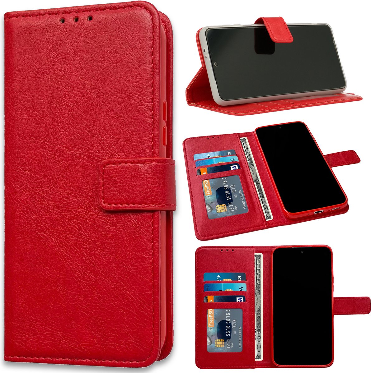 Casemania Hoesje Geschikt voor Samsung Galaxy S23 - Rood - Portemonnee Book Case - Pasjeshouder en Magneetlipje