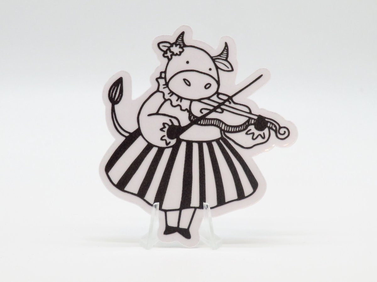 Koe Violist Sticker - Dieren in het Dagelijks Leven | Vera's Arts & Dice | Schattige Stickers - Handgemaakte Stickers - Journaling - Bullet Journal - Scrapbooking - Leuke Stickers - Laptop Sticker - Telefoon Sticker