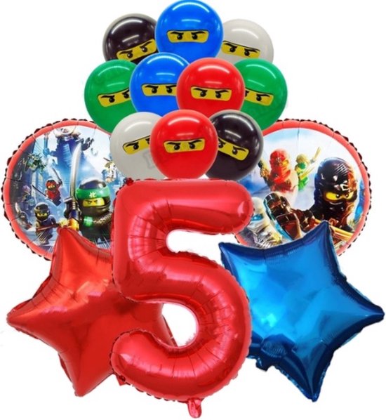 Lego Ninjago Ballonnen Set - Ninja Ballonnen Set 11 Stuks - Ninja Ballon Cijfer 5 - Ninja Ballon Vijf Jaar - Ninja Themafeest - Kinderfeestje Ninja - Ninja
