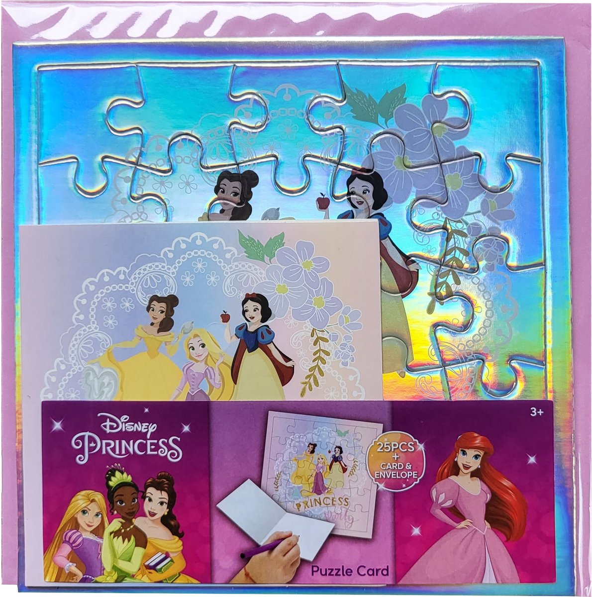 Disney Princess - carte de voeux avec carte puzzle et enveloppe