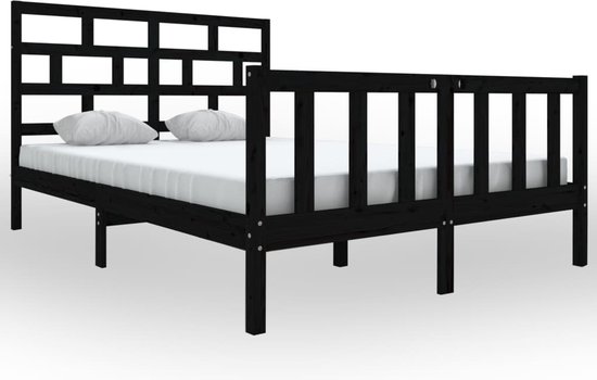 vidaXL-Bedframe-massief-grenenhout-zwart-150x200-cm