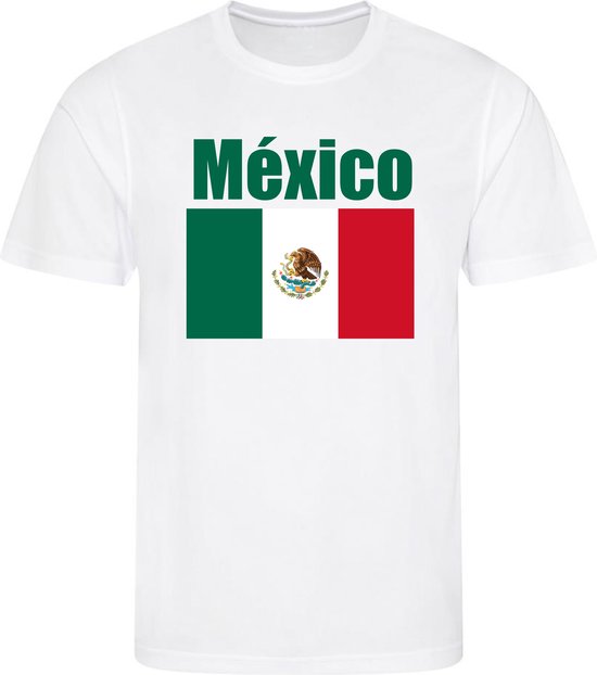 WK - Mexico - México - T-shirt Wit - Voetbalshirt - Maat: 134/140 (M) - 9 - 10 jaar - Landen shirts