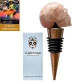 Catrinaz® - Wijnstopper - Premium flessenstop met skull in rozenkwarts natuursteen - Luxe gift box - Uniek geschenk - Inclusief E-BOOK Tequila, Mezcal