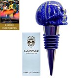 Catrinaz® - Wijnstopper - Premium flessenstop met skull in lapis lazuli natuursteen - Luxe gift box - Uniek geschenk - Inclusief E-BOOK Tequila, Mezcal
