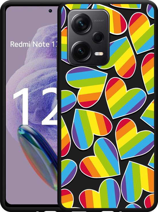 Cazy Hoesje Zwart Geschikt Voor Xiaomi Redmi Note 12 Pro 5g Regenboog Hartjes Bol 8653