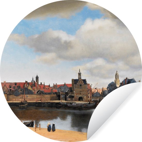 WallCircle - Muurstickers - Behangcirkel - Vermeer - Stad - Oude meesters - Kunst - ⌀ 120 cm - Muurcirkel - Zelfklevend - Ronde Behangsticker XXL