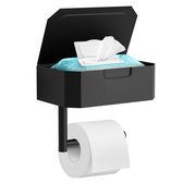 Avalo Porte-rouleau de papier toilette avec plateau et étagère - Zwart - Auto-adhésif / Embouts / Sans Embouts - Porte-rouleau de papier toilette - Porte Papier hygiénique