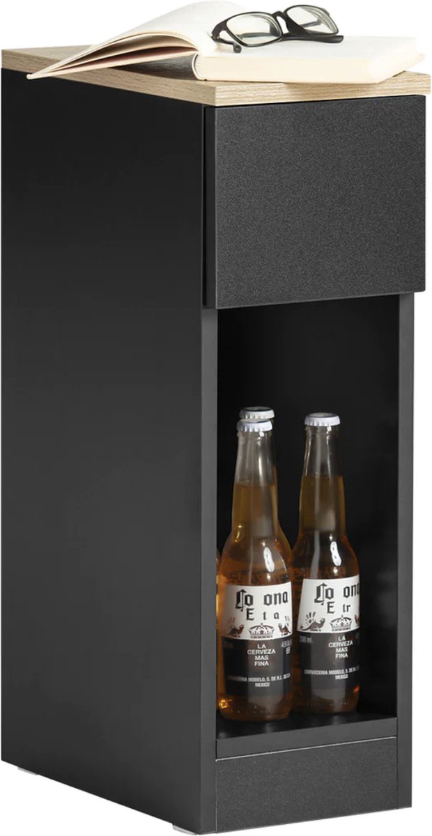 Mara Nachtkastje - Bijzettafel - Salontafel - Met Lade - Zwart - Spaanplaat - 20 x 35 x 60 cm