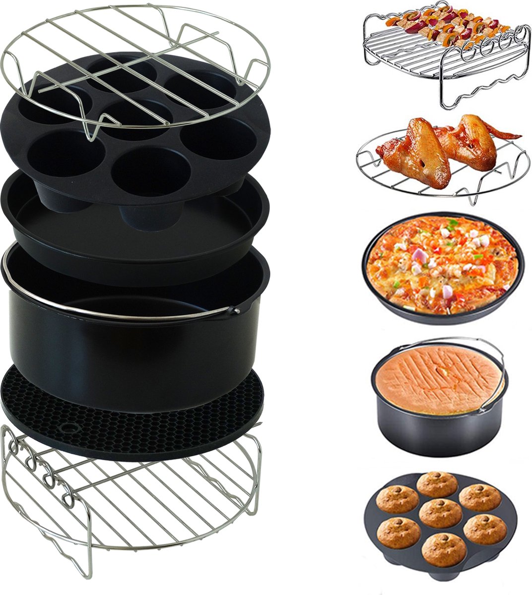Airfryer Accesoires - Geschikt voor Airfryer XL en XXL - Heteluchtfriteuse Accesoires Set - Bakset - Bakvorm - Ø17,5CM