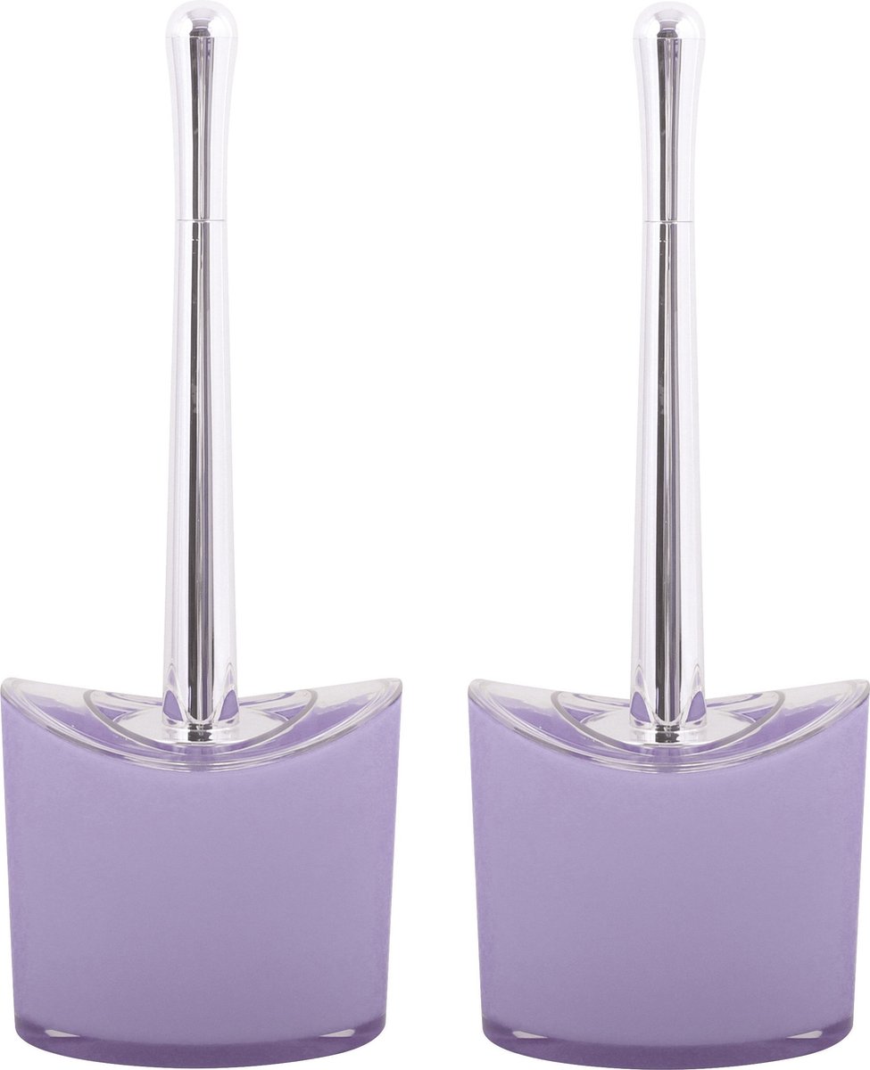 MSV Toiletborstel in houder/wc- 2x -borstel Aveiro - PS kunststof/rvs - lila paars/zilver - 37 x 14 cm
