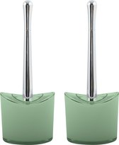 Toiletborstel in houder/wc - 2x - borstel Aveiro - PS kunststof/rvs - groen/zilver - 37 x 14 cm