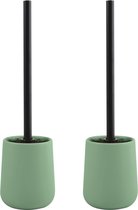 MSV Toiletborstel in houder/wc - 2x - borstel Malmo - keramiek en rvs - groen/zwart - 39 x 10 cm
