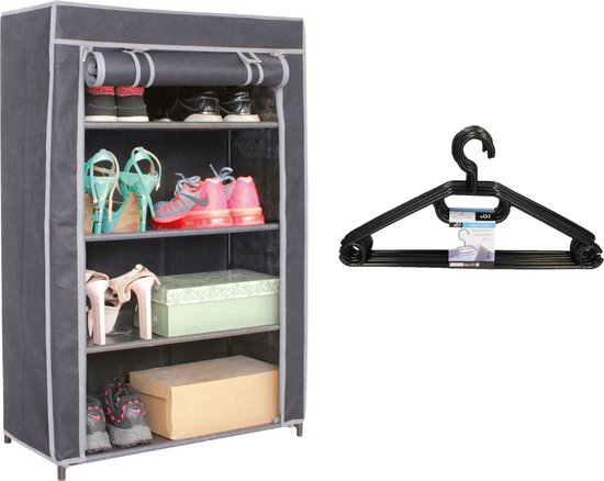Mobiele kledingkast - met hoes - 60 x 30 x 90 cm - inclusief 10x st kledinghangers - opvouwbare garderobekast - Mobiel kledingrek — afbeelding 2
