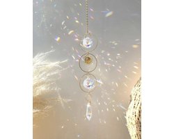Raamkristal - zonnehanger - dromenvanger - dreamcatcher - crystal Moon Suncatcher - Transparant - Kristal Zonvanger - Goudkleur - Raam Decoratie - Maan zonnevanger - Kristallen - Zonnevanger - Raamdecoratie - moederdag - moederdag cadeautje