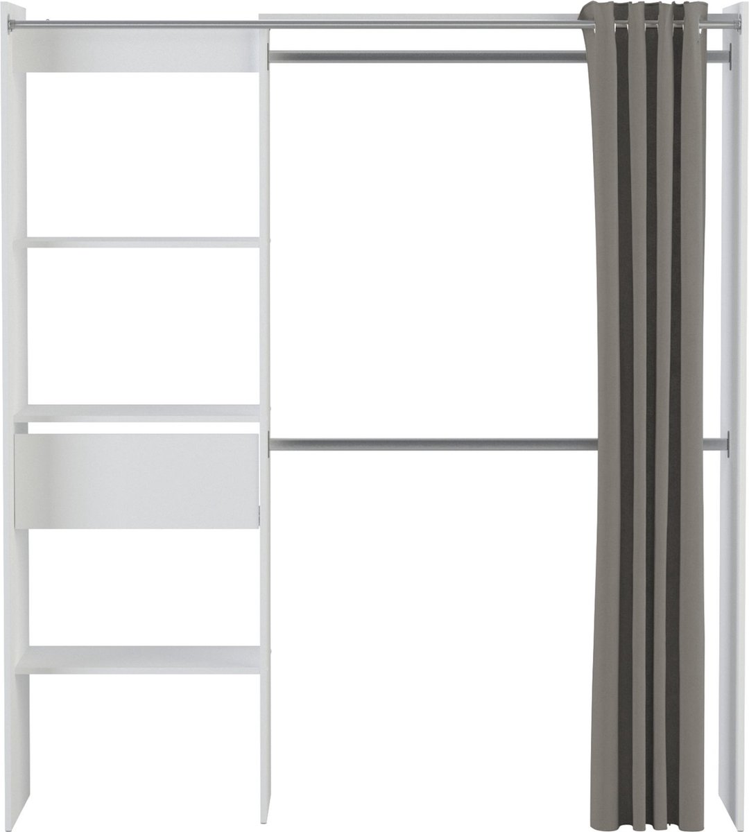 Belfurn - Chicago uitschuifbare dressing kast wit 114<168cm met gordijn