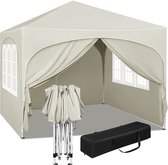 Tente de réception de Luxe Happyment avec parois latérales - Beige - Pliable - Facile à monter - Pavillon - Imperméable et résistante aux intempéries - 3x3 m