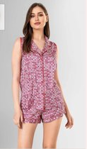 Satijn Dames 2- Delige -Pyjama- Luxe Pyjamaset- Shortama- Lingerie- Sexy- Nachtkleding Roze Maat L